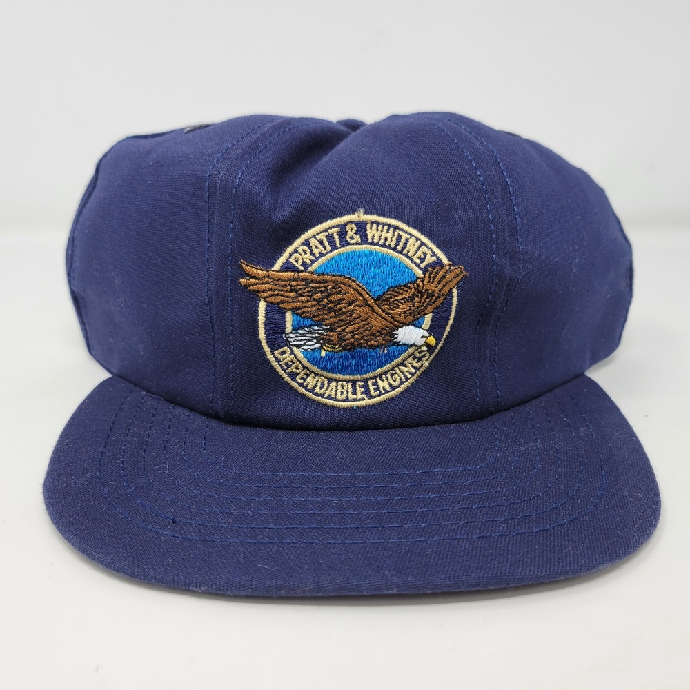 Vintage Pratt &‎ Whitney Dependable Engines Snapback Hat Navy Blue Made in USA